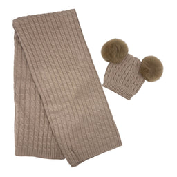 Completo Cappello con 2 Pon Pon + Scialle in Misto Lana