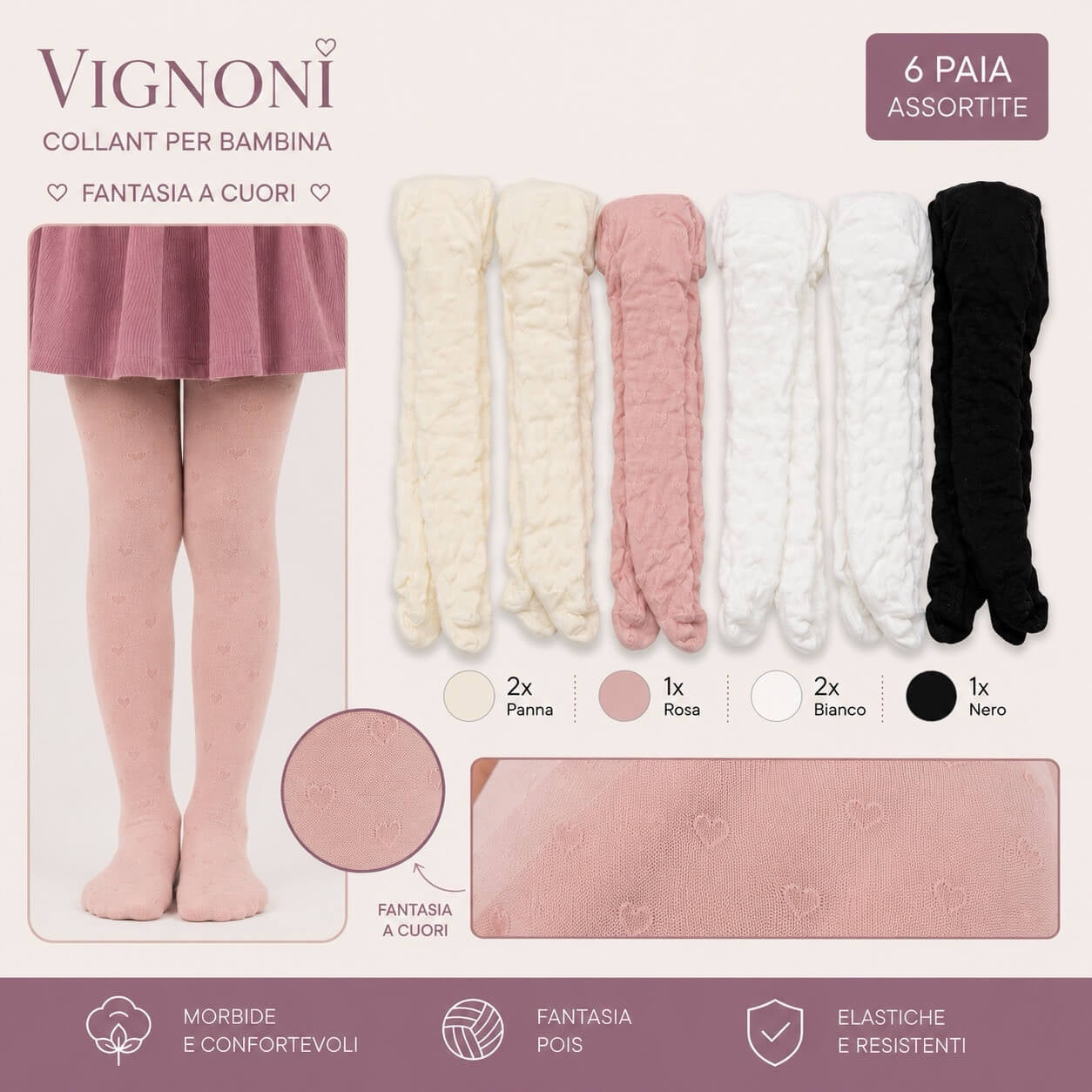 6 Calze Bimba Filanca Fantasia colori misti Vignoni