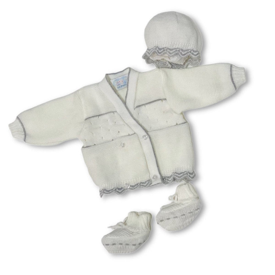 Set Golfino+Scarpette+Cappello in Misto Lana 0/6 Mesi