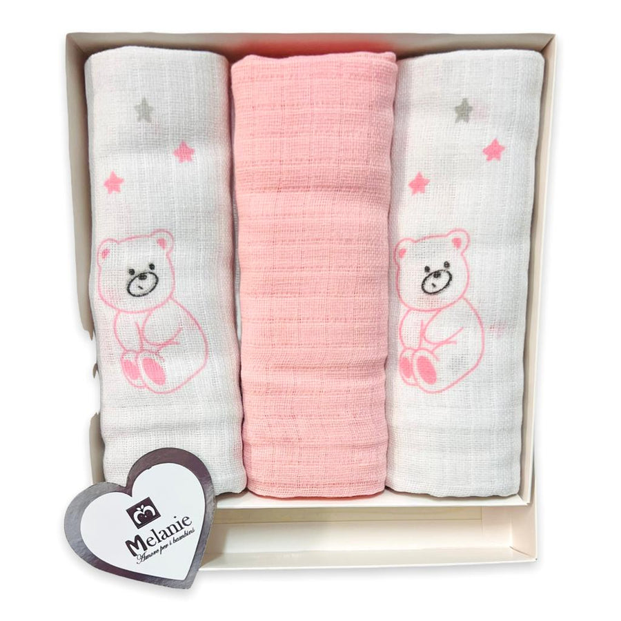 3 Pannetti Mussole rosa Orsetto