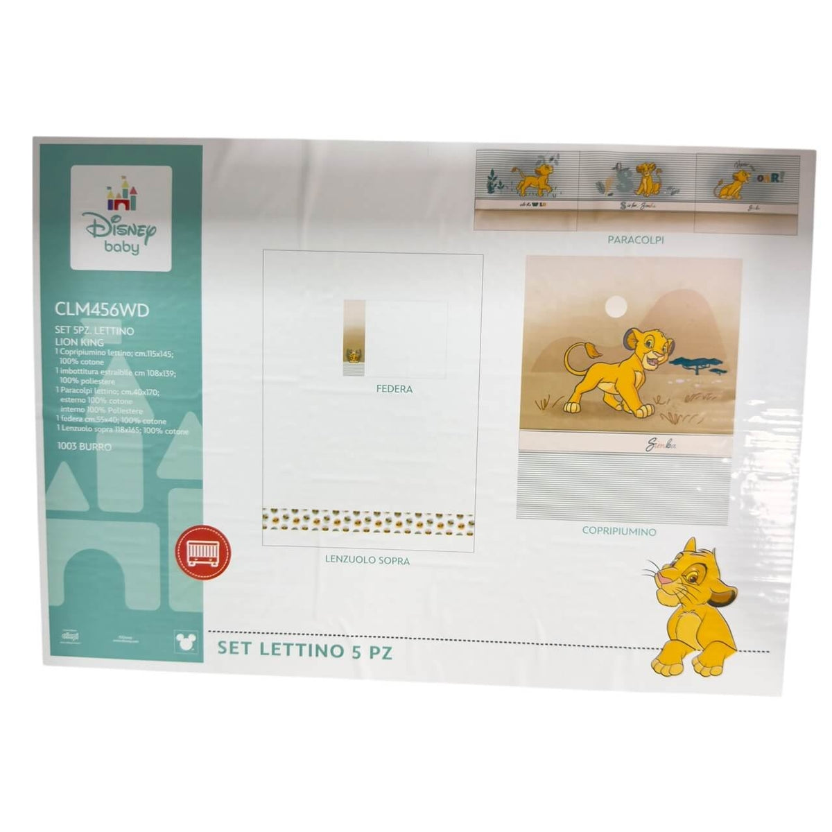 Completo trapunta lettino con paracolpi + Lenzuola Disney Simba
