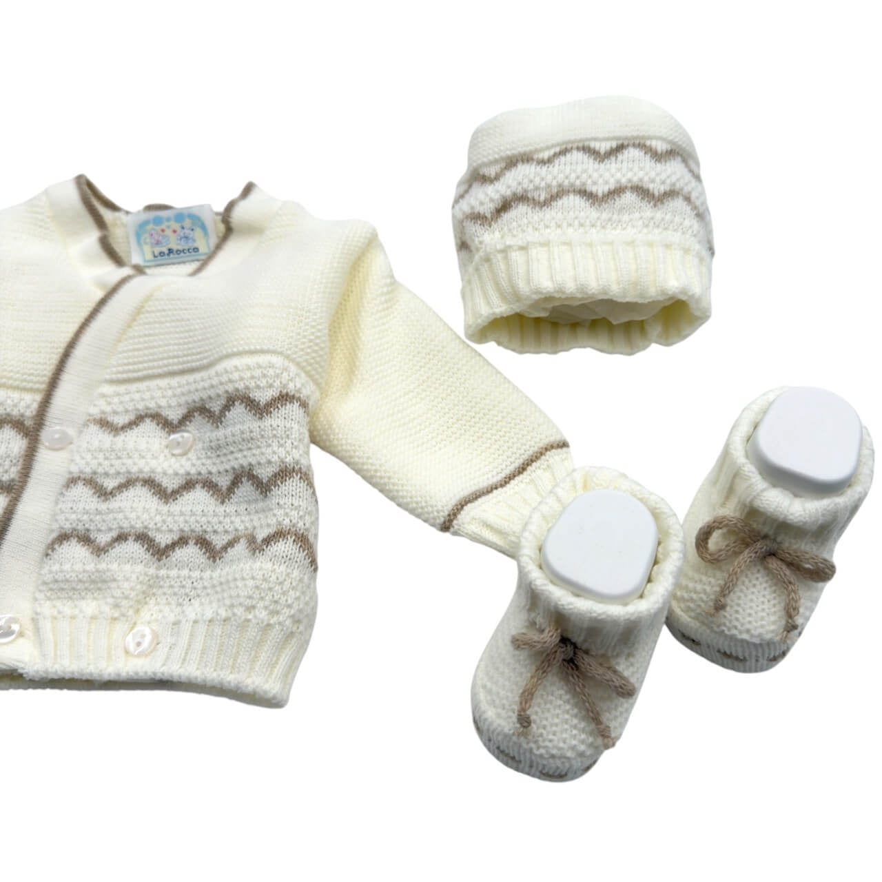 Set Golfino+Scarpette+Cappello in Misto Lana 0/6 Mesi