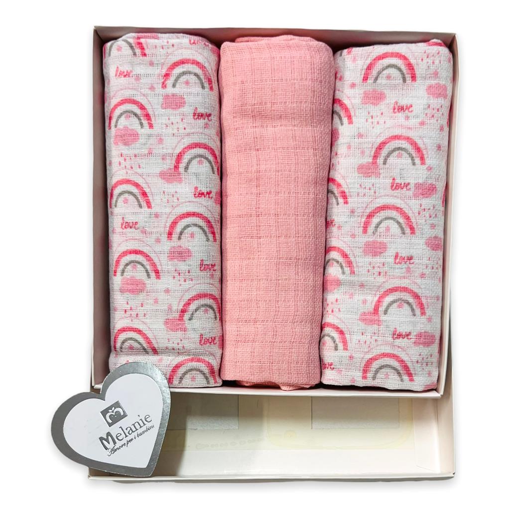3 Pannetti Mussole rosa Arcobaleno