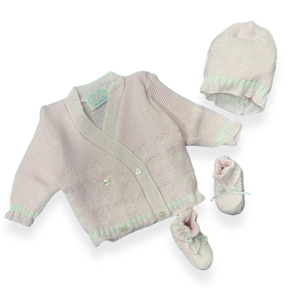 Set Golfino+Scarpette+Cappello in Cotone 0/6 Mesi