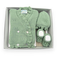 Set Golfino+Scarpette+Cappello in Misto Lana 0/6 Mesi