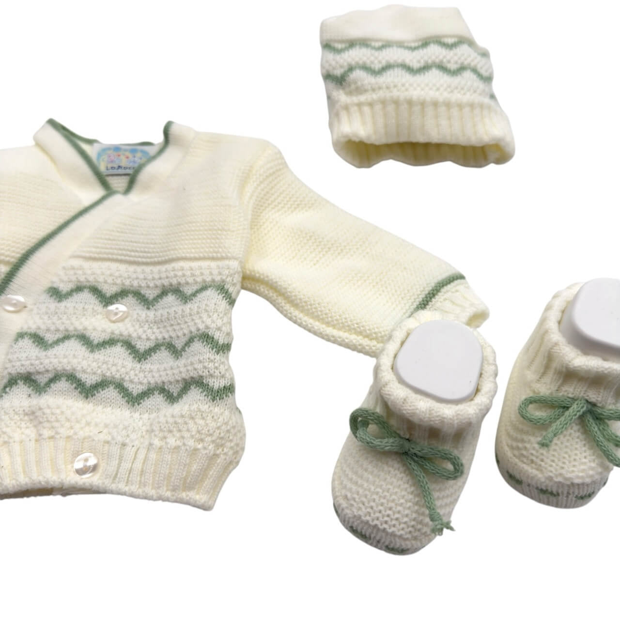 Set Golfino+Scarpette+Cappello in Misto Lana 0/6 Mesi