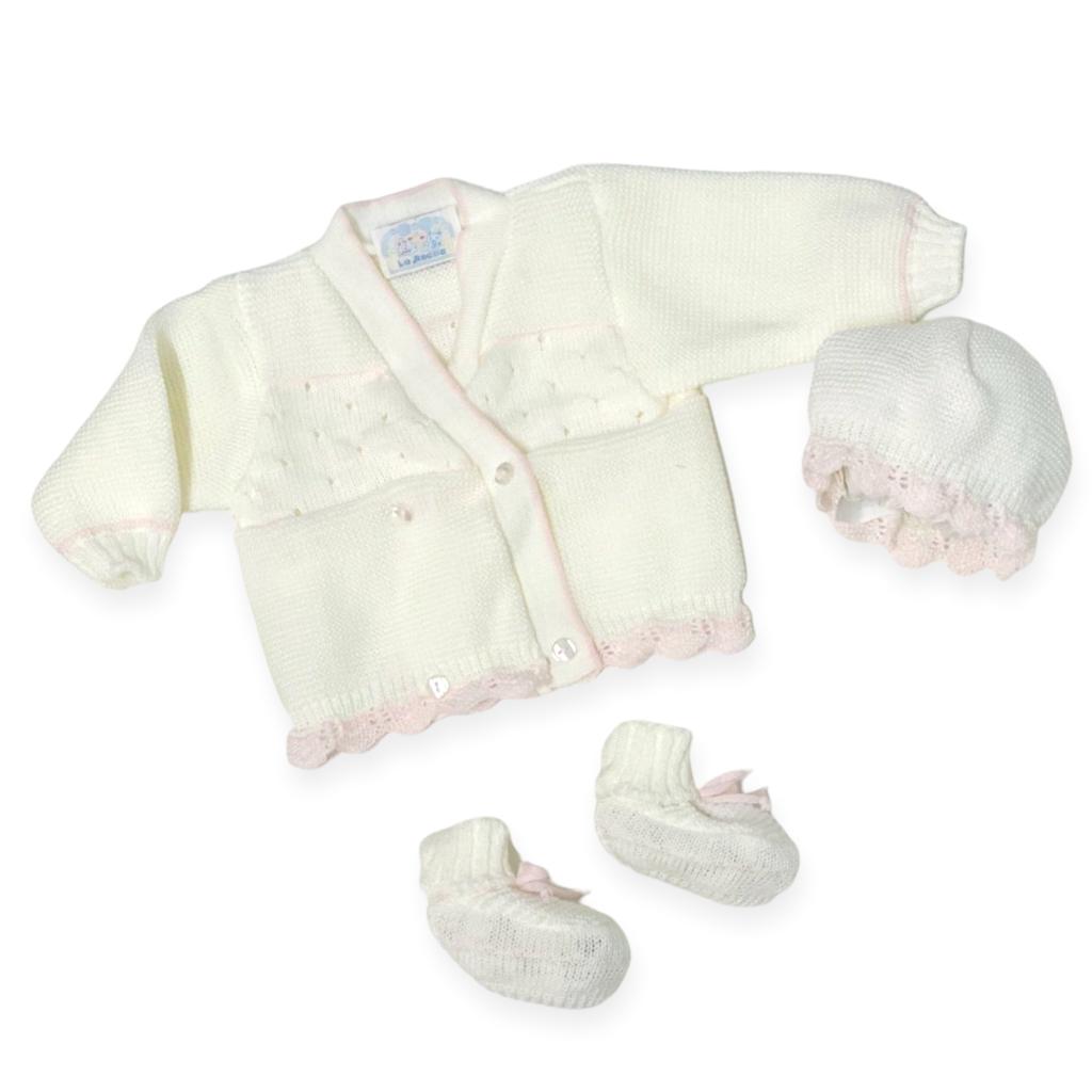 Set Golfino+Scarpette+Cappello in Misto Lana 0/6 Mesi