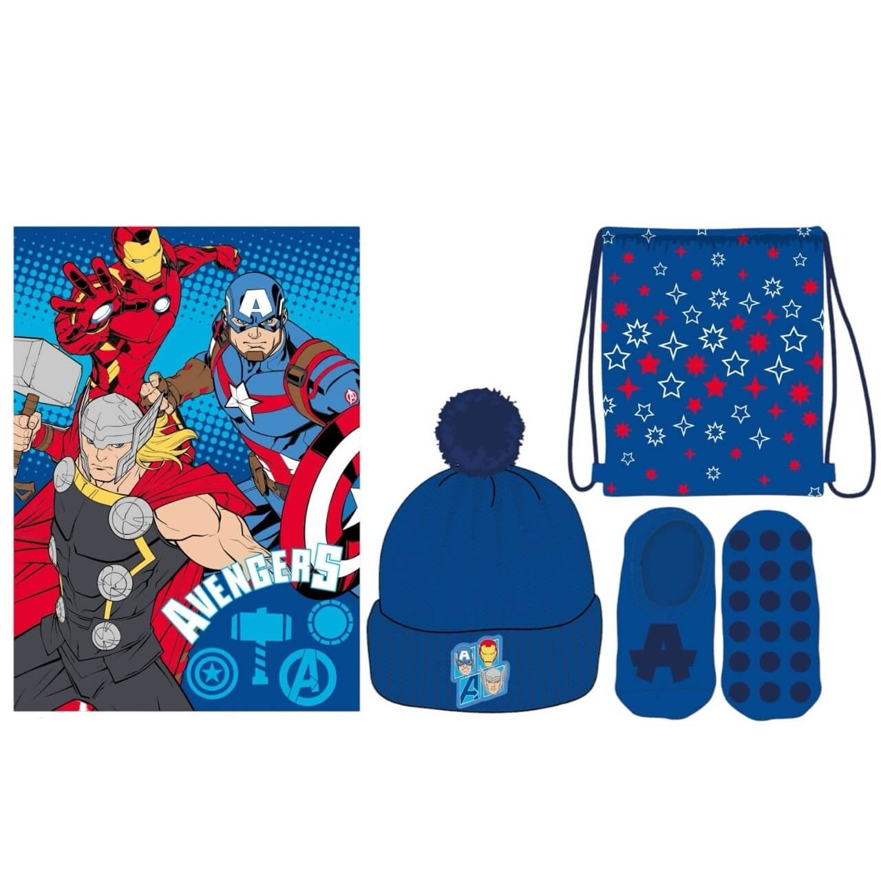 Set Regalo Avengers – Borsa, Plaid, Cappello e Calzini Antiscivolo