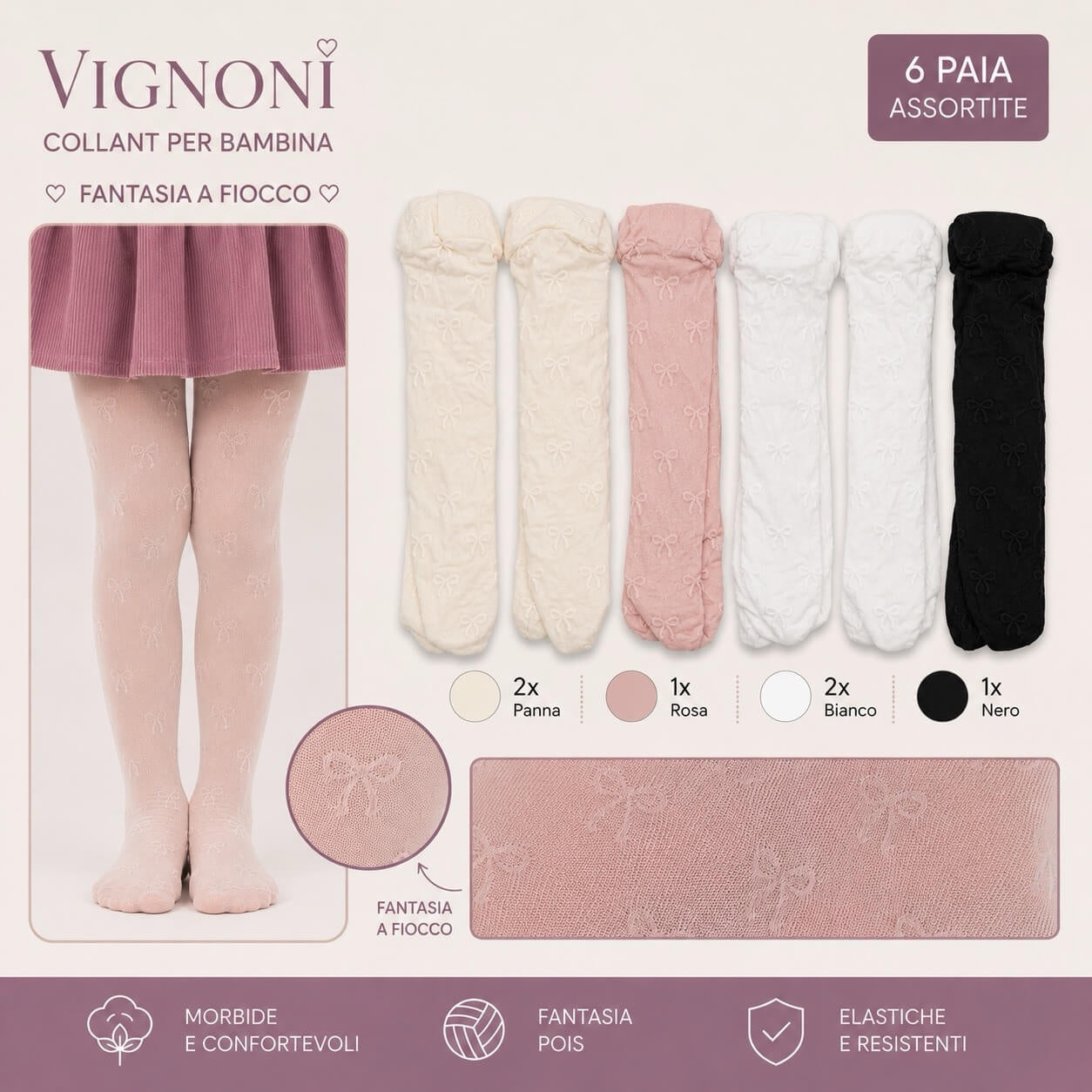6 Calze Bimba Filanca Fantasia colori misti Vignoni