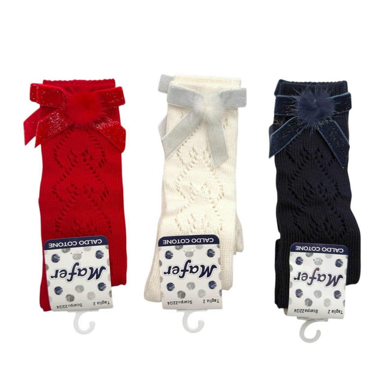 3 Calzini Fiocco Glitter Alti in Caldo cotone Traforati