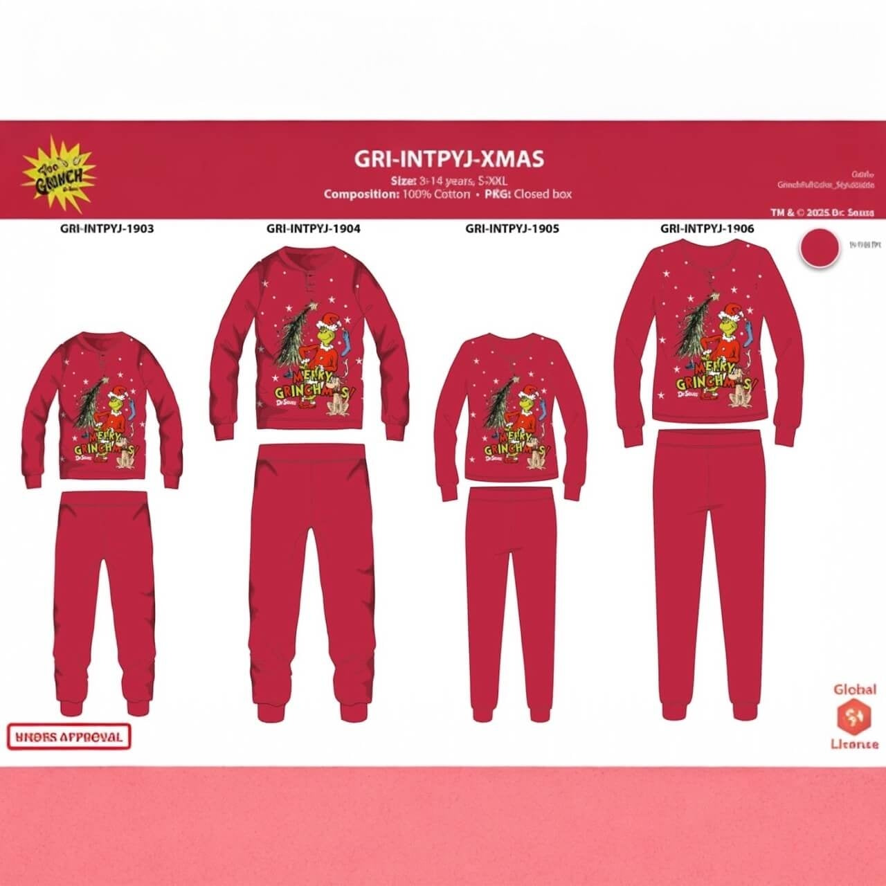 18 pezzi Pigiama Grinch Natalizio set famiglia