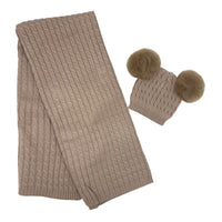 Completo Cappello con 2 Pon Pon + Scialle in Misto Lana