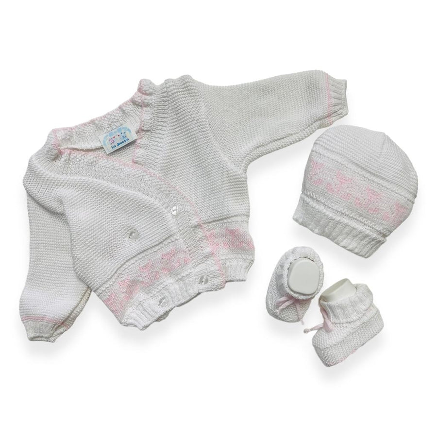 Set Golfino+Scarpette+Cappello in Cotone 0/6 Mesi