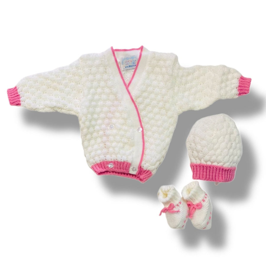 Set Golfino+Scarpette+Cappello in Misto Lana 0/6 Mesi