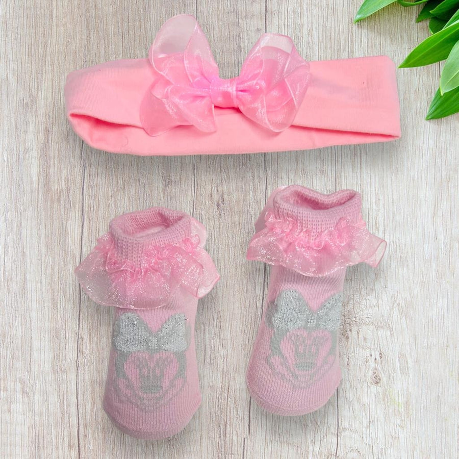 Set Scarpine + Fascia Minnie Neonata in Cotone