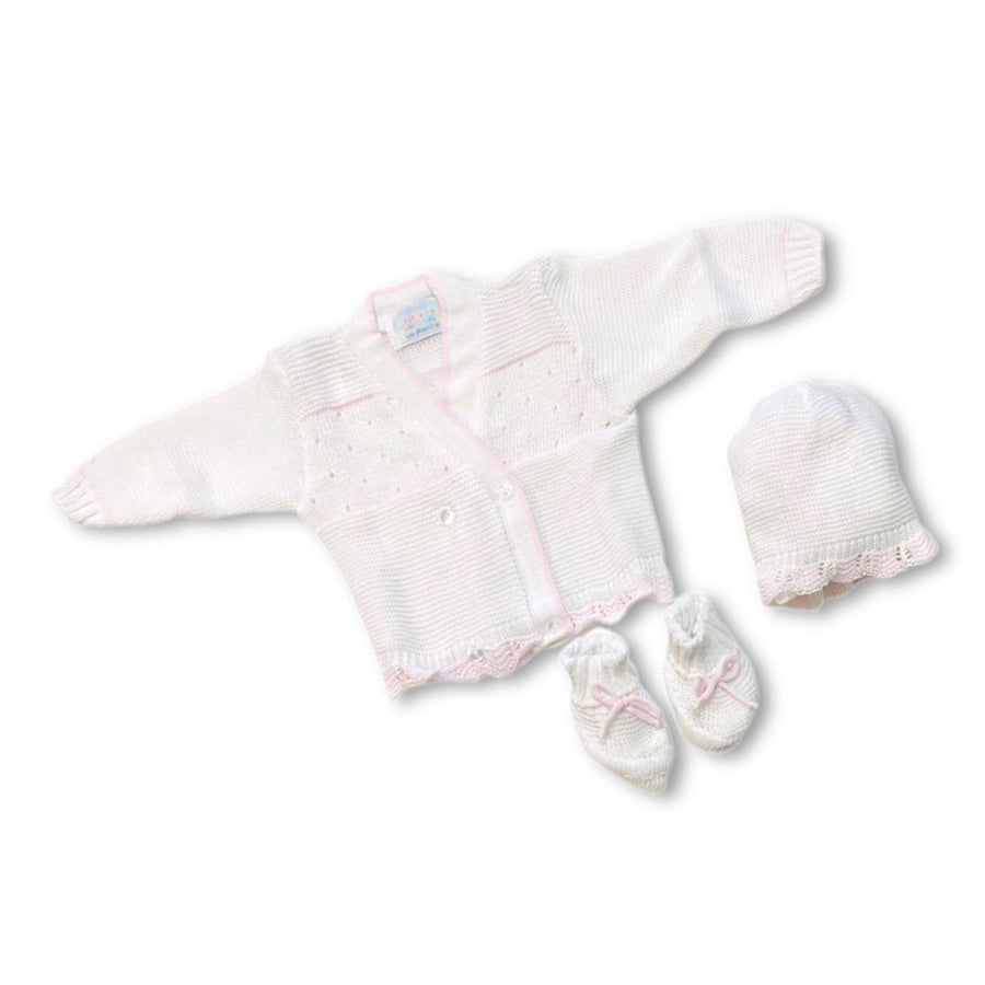 Set Golfino+Scarpette+Cappello in Cotone 0/6 Mesi