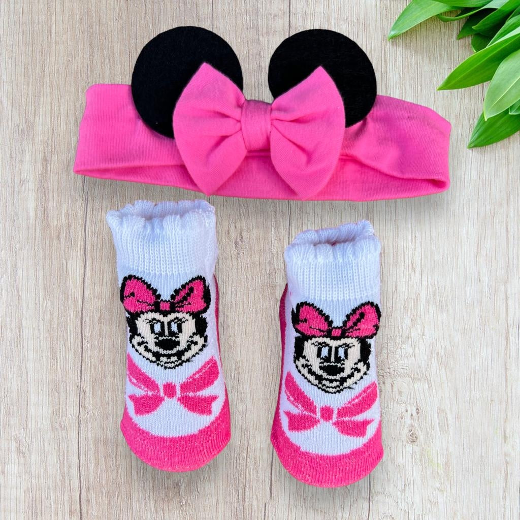 Set Scarpine + Fascia Minnie Neonata in Cotone