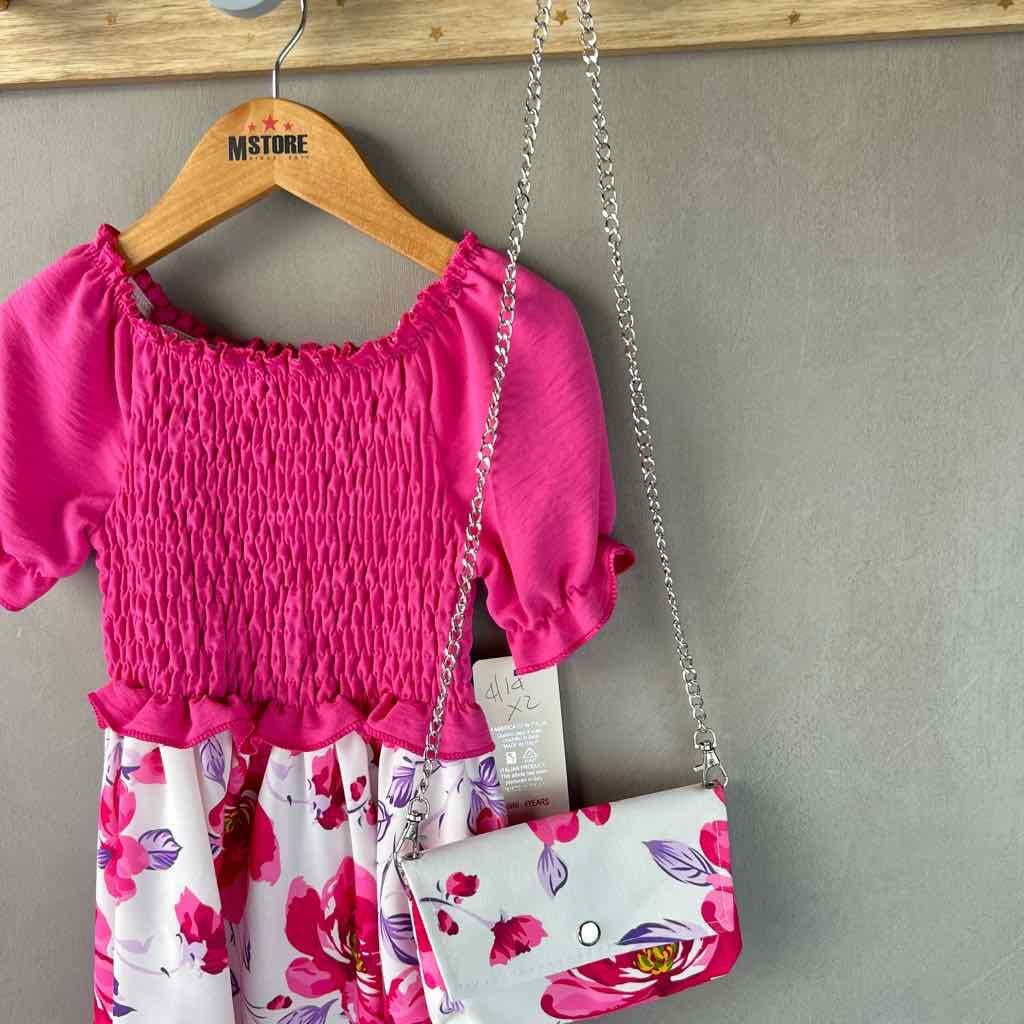 Abito Floreale Bimba Con Borsetta