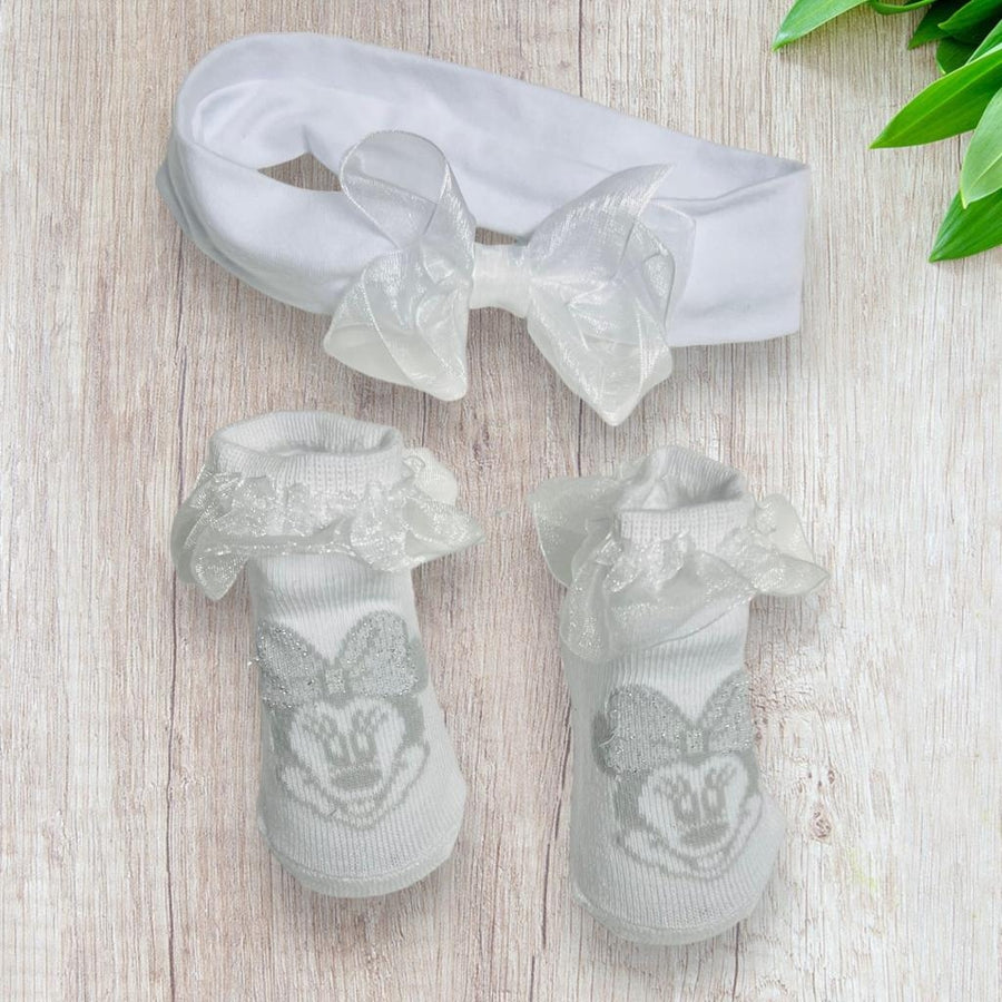 Set Scarpine + Fascia Minnie Neonata in Cotone