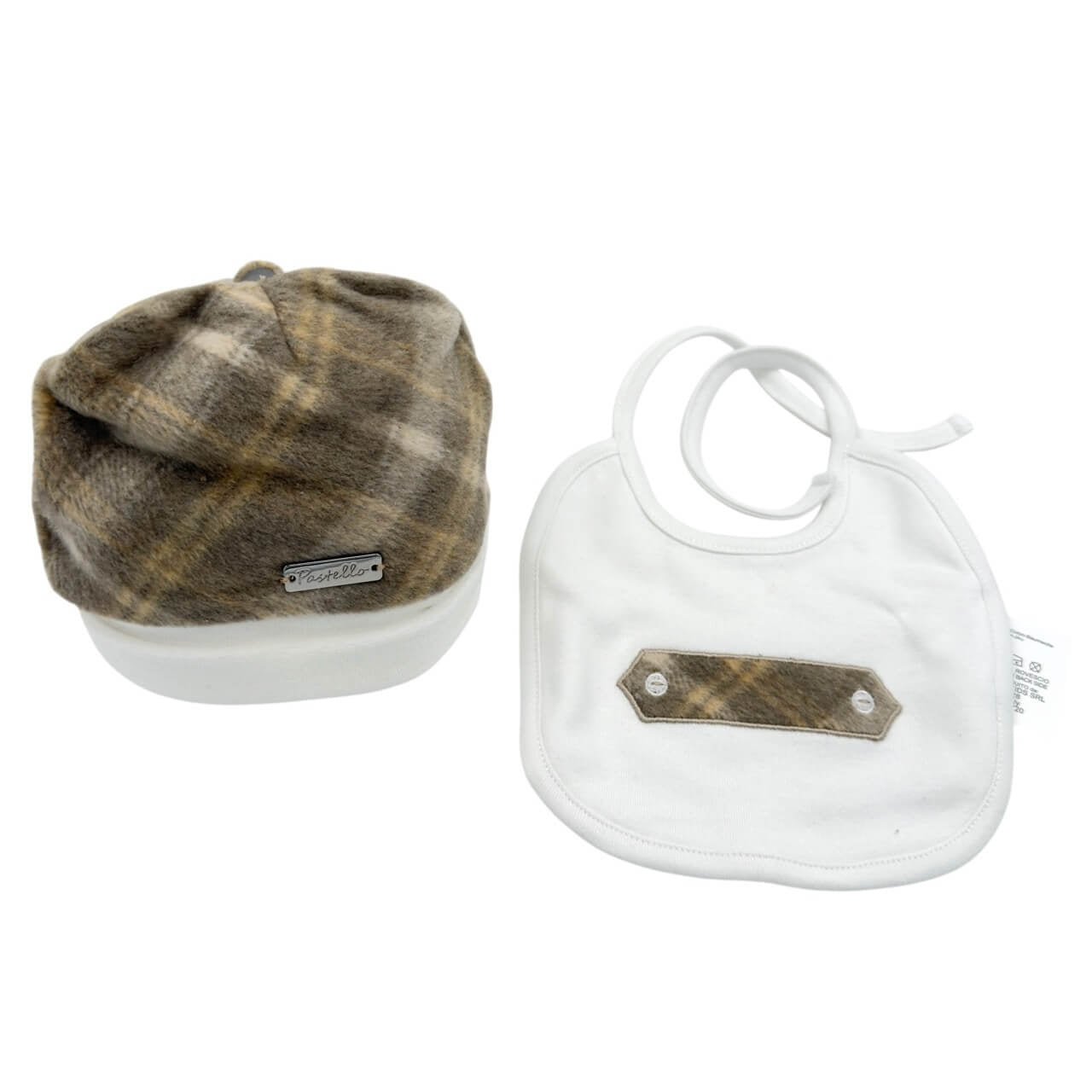 Set Cappello in ciniglia + Bavetta caldo cotone Pastello 0/3 Mesi