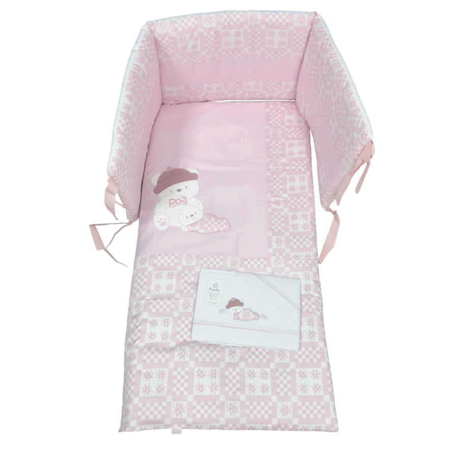 Completo trapunta lettino con lenzuola e paracolpi Pastello
