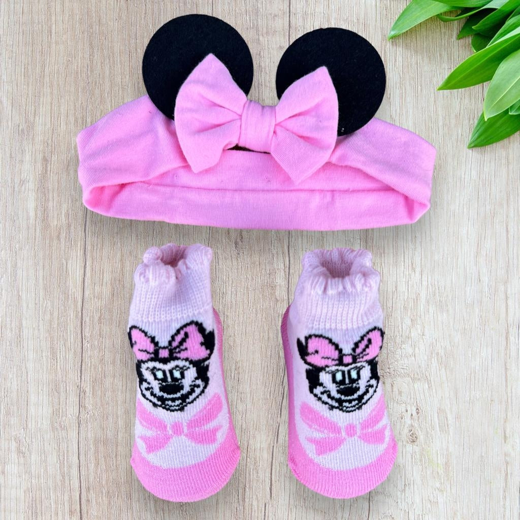 Set Scarpine + Fascia Minnie Neonata in Cotone