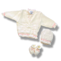 Set Golfino+Scarpette+Cappello in Misto Lana 0/6 Mesi