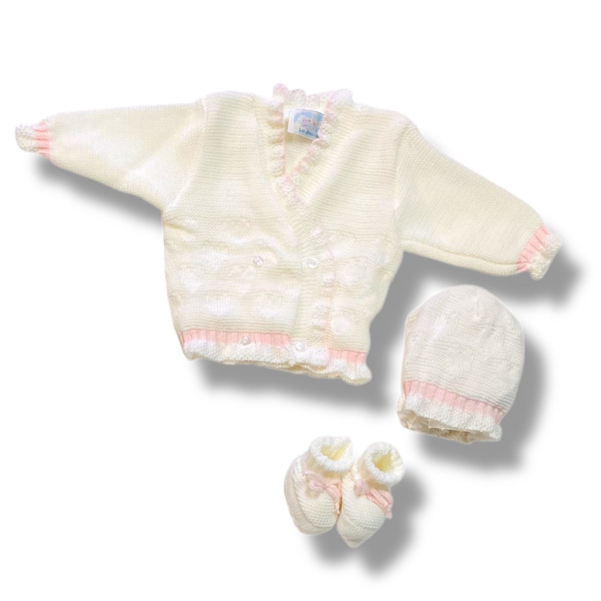 Set Golfino+Scarpette+Cappello in Misto Lana 0/6 Mesi