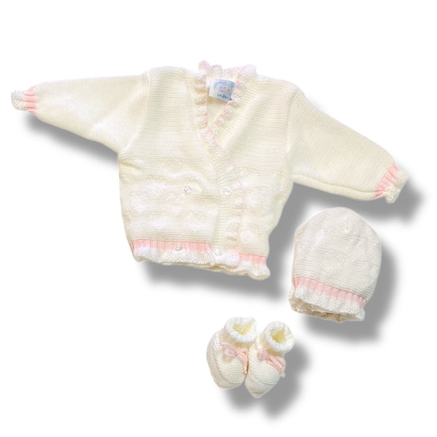 Set Golfino+Scarpette+Cappello in Misto Lana 0/6 Mesi